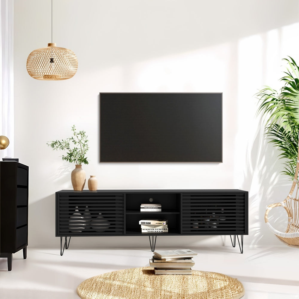 TV Stand Cabinet Entertainment Unit Sliding Door 180cm Black