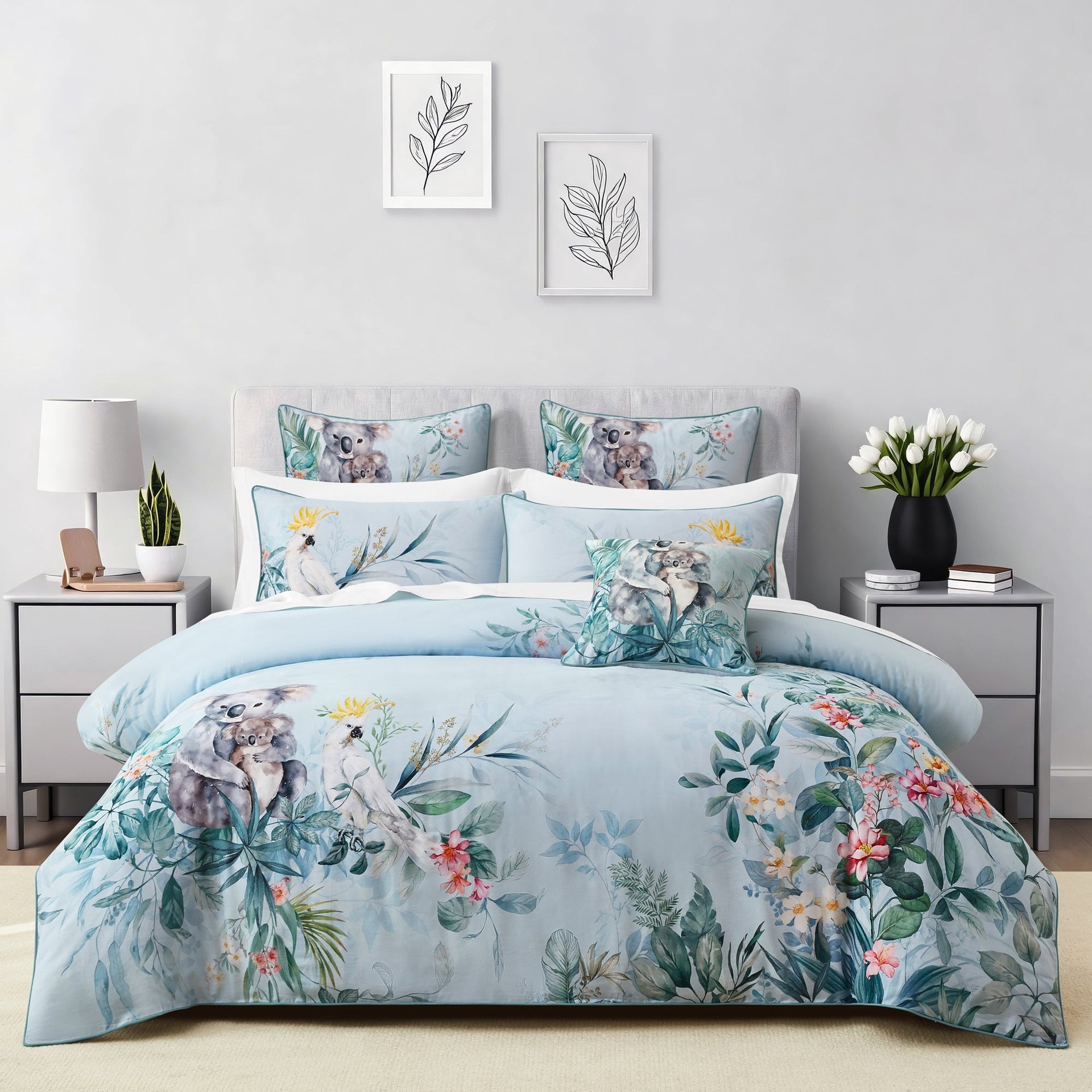 Bianca Bedding Eucalyptus Queen Blue Cotton Quilt Cover Set