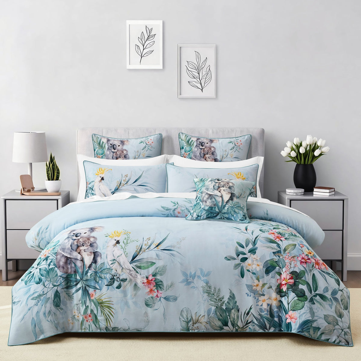 Bianca Bedding Eucalyptus Queen Blue Cotton Quilt Cover Set