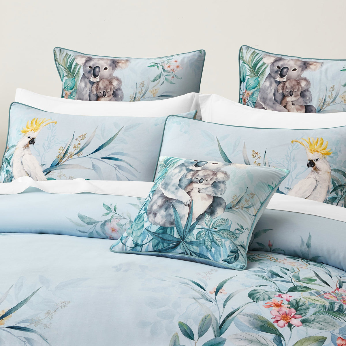 Bianca Bedding Eucalyptus Queen Blue Cotton Quilt Cover Set