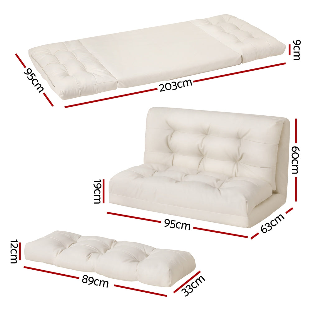 Floor Lounge Sofa Bed 2 Seater Pillow Leather White Artiss