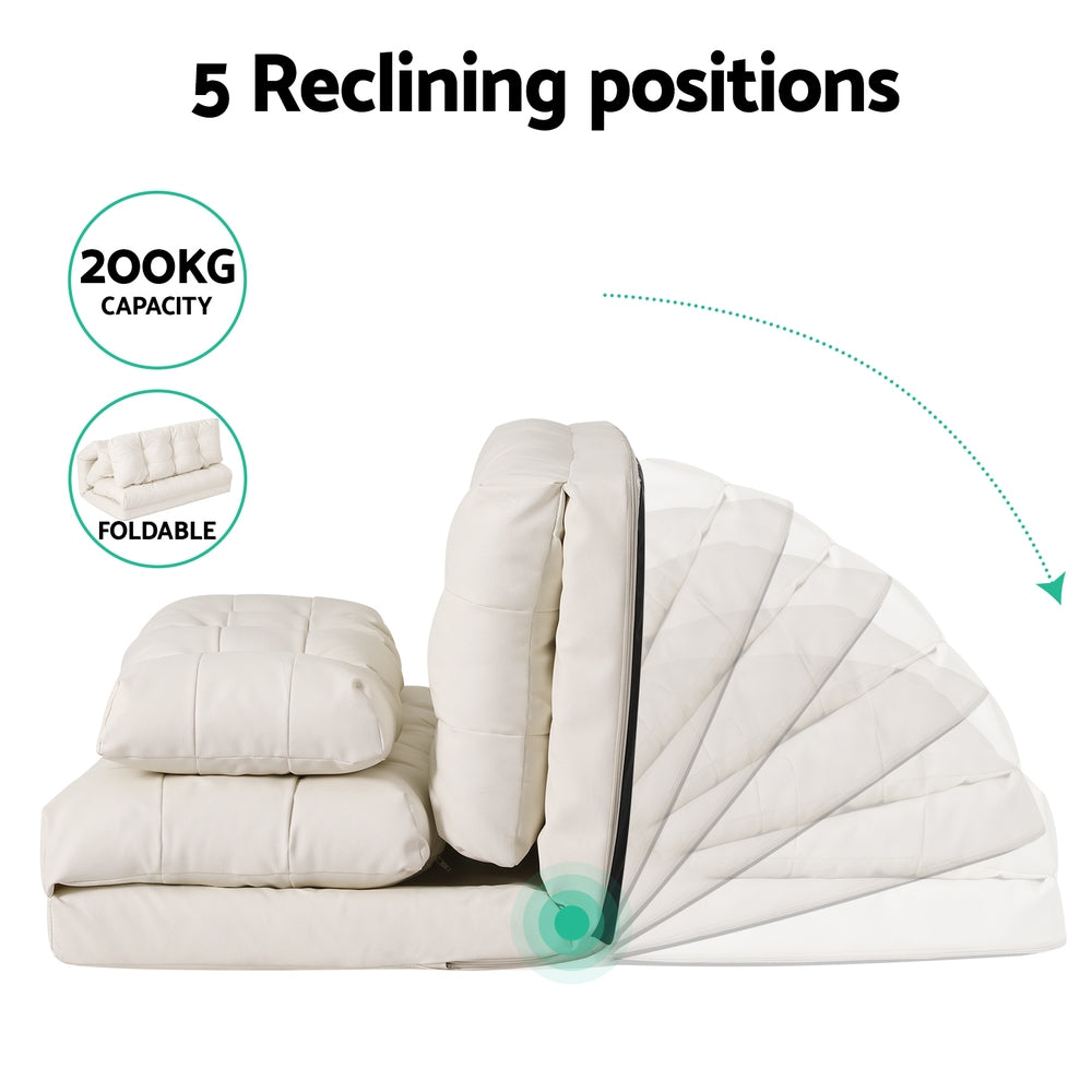 Floor Lounge Sofa Bed 2 Seater Pillow Leather White Artiss