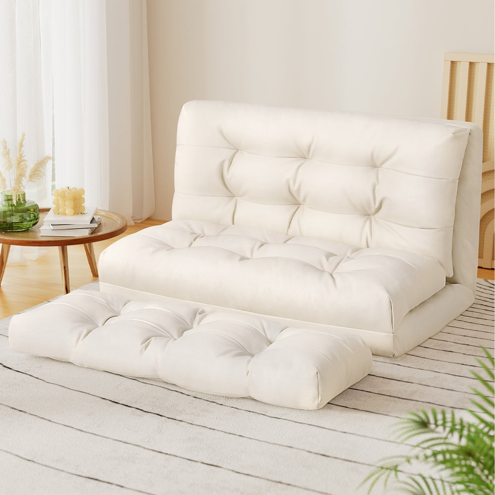 Floor Lounge Sofa Bed 2 Seater Pillow Leather White Artiss