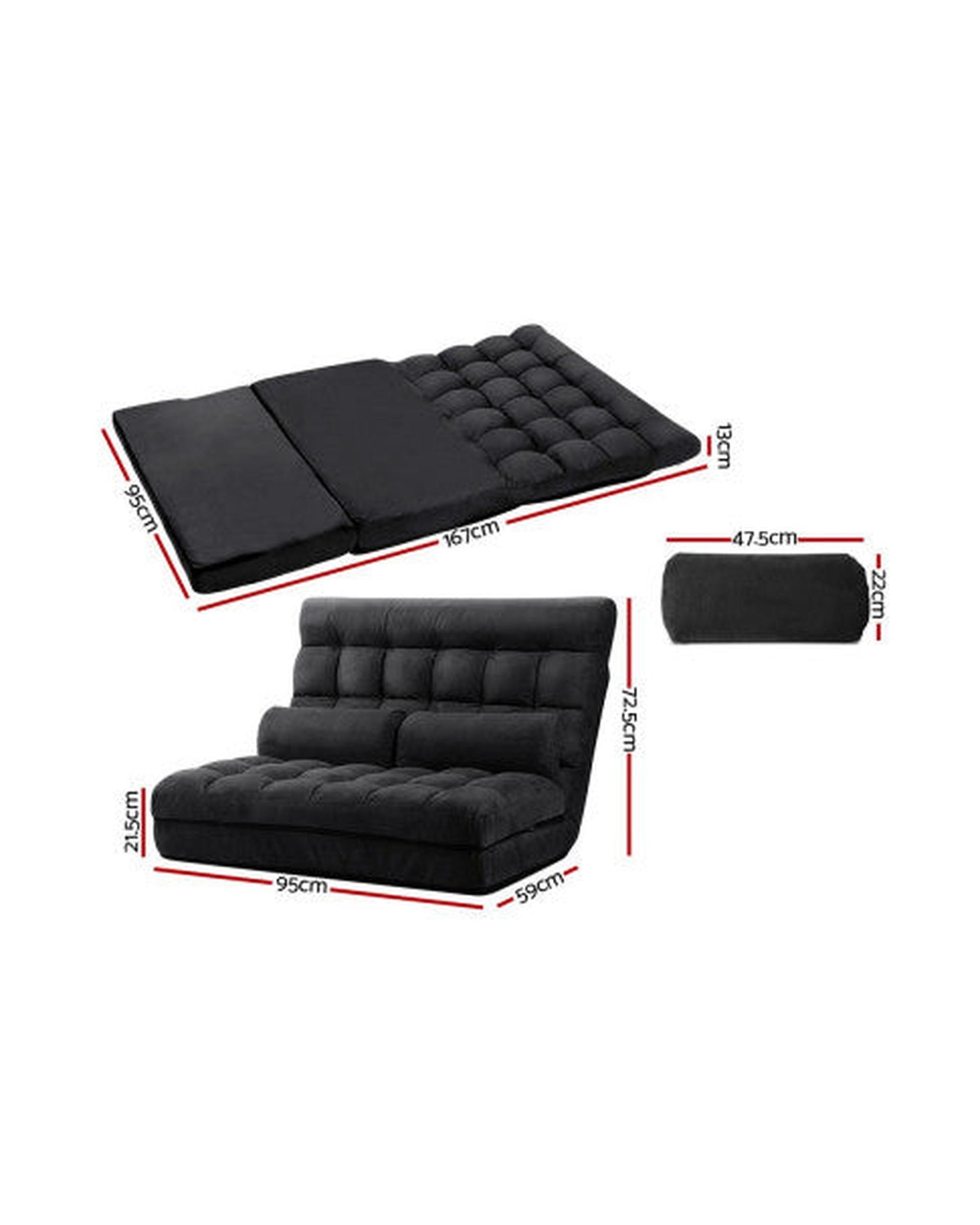 2-seater Adjustable Lounge Sofa - Charcoal Suede Artiss
