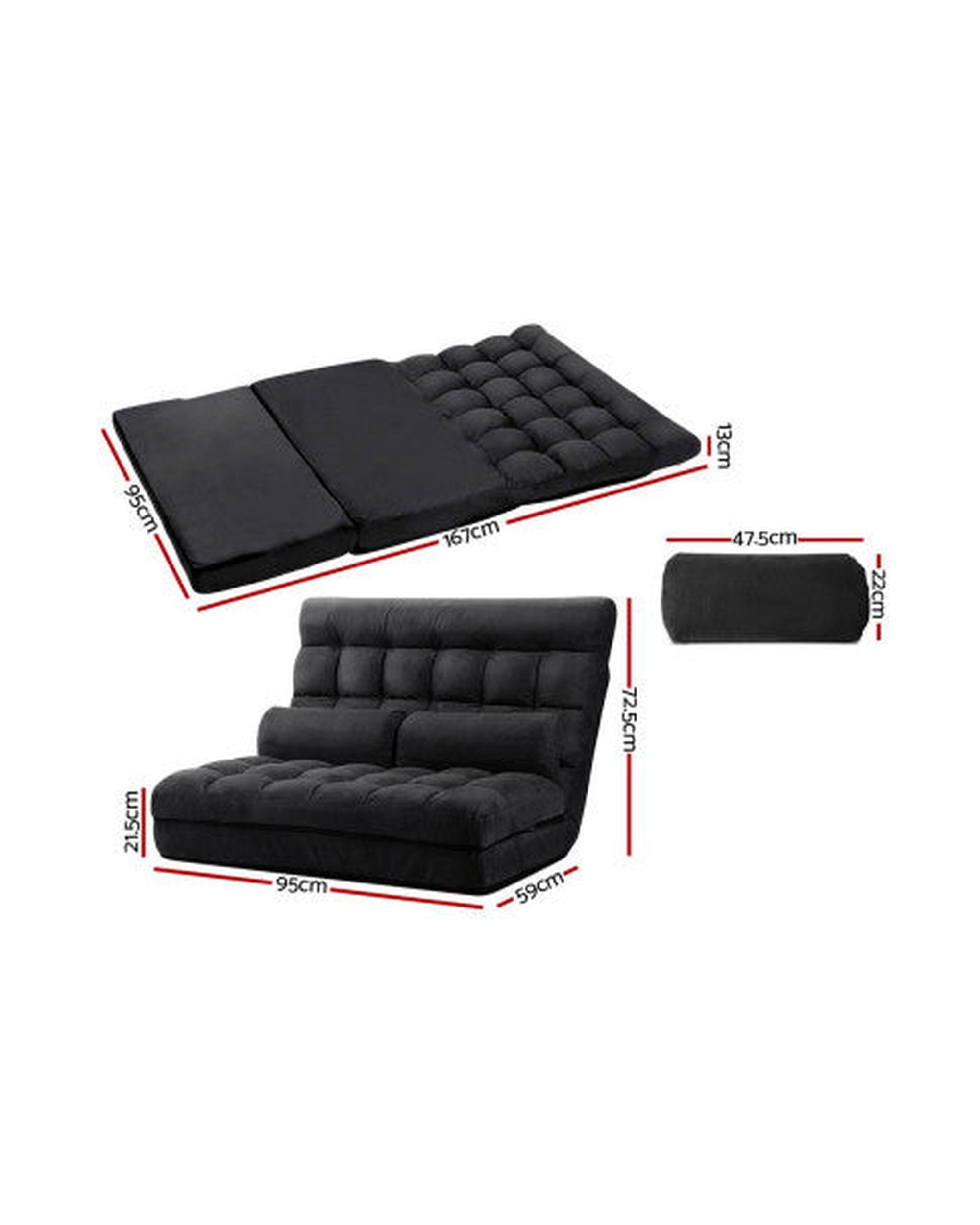 2-seater Adjustable Lounge Sofa - Charcoal Suede Artiss