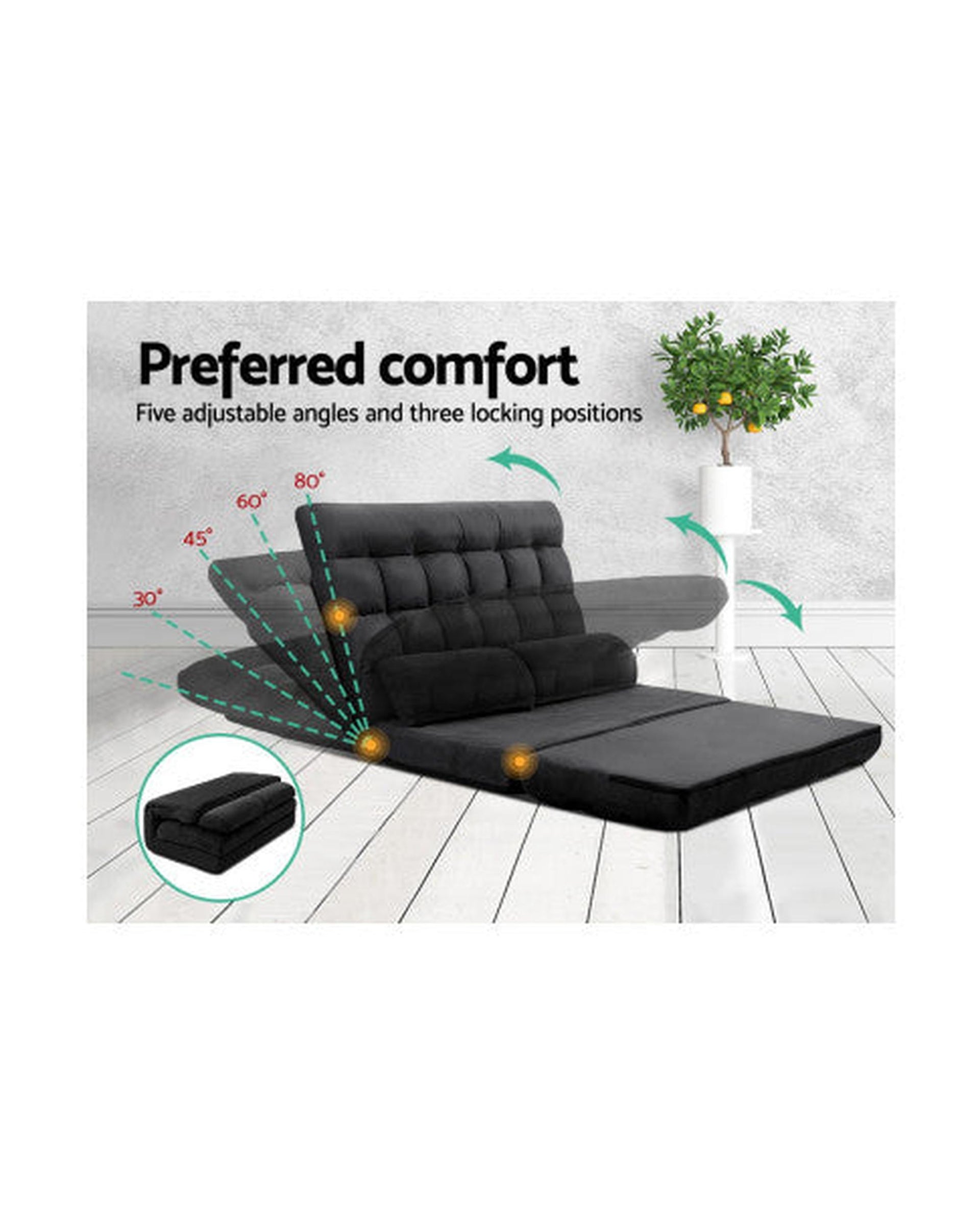 2-seater Adjustable Lounge Sofa - Charcoal Suede Artiss