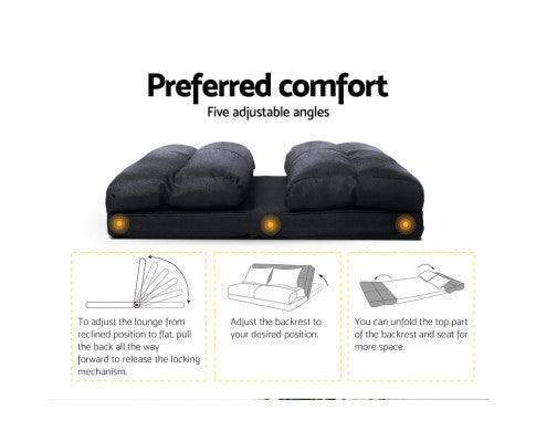 Floor Lounge Sofa Bed 2-seater Charcoal Suede Artiss