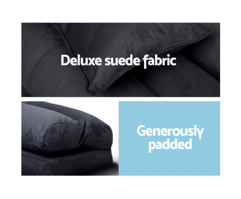 Floor Lounge Sofa Bed 2-seater Charcoal Suede Artiss