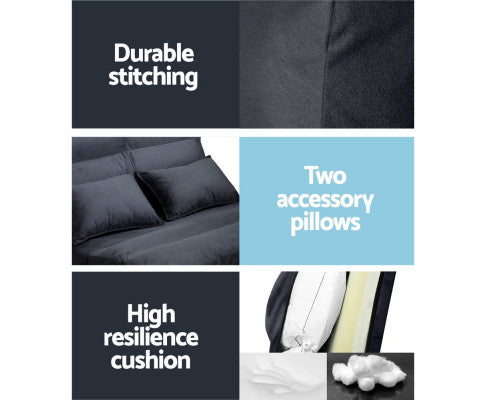 Floor Lounge Sofa Bed 2-seater Charcoal Suede Artiss