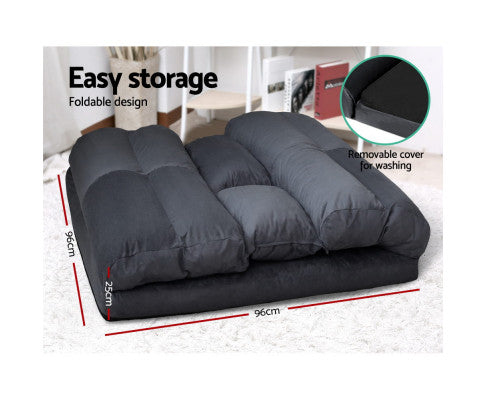 Floor Lounge Sofa Bed 2-seater Charcoal Suede Artiss