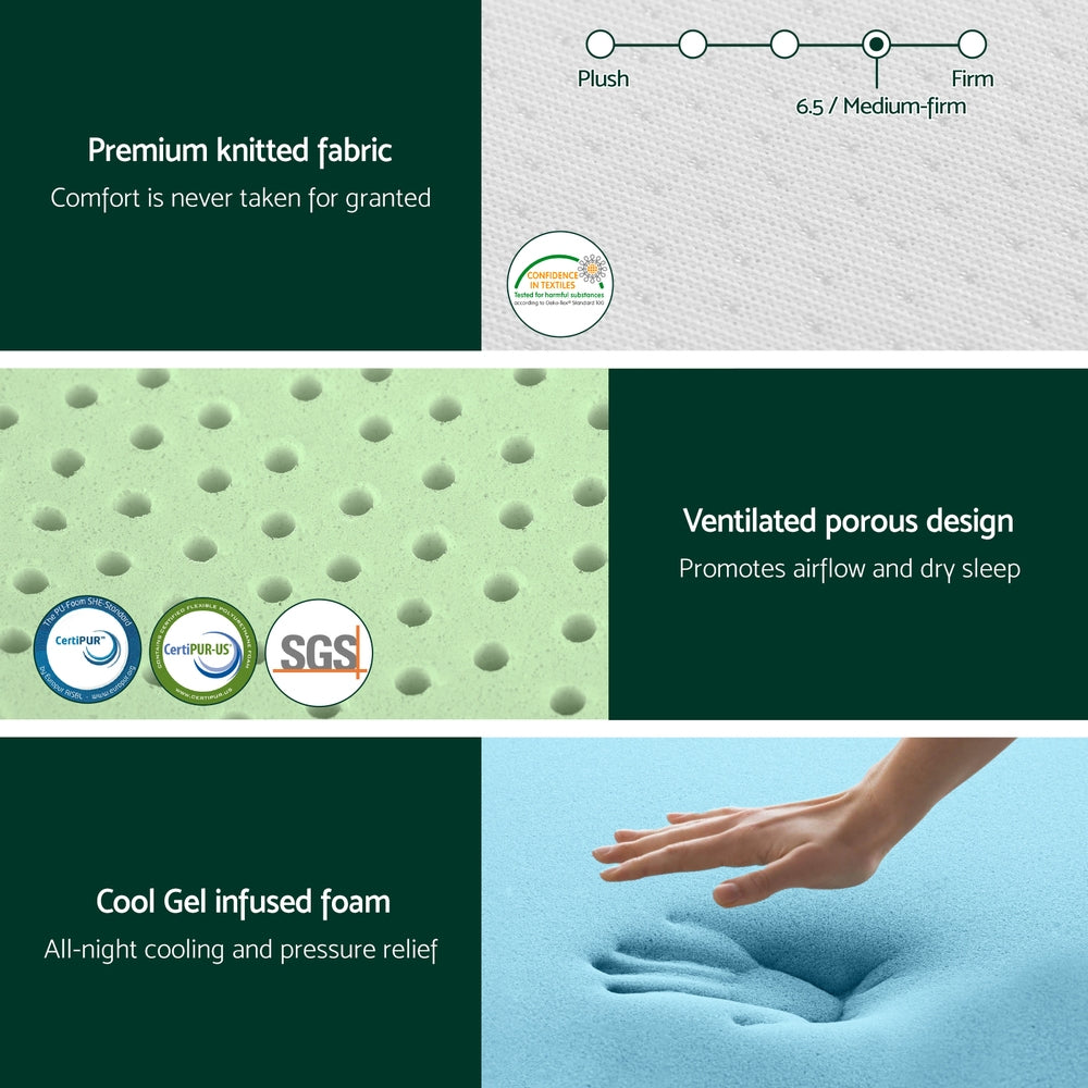 25cm Memory Foam Mattress Dual Layer Zipper Cover Cool Charcoal Foam Mattresses (Copy) Giselle