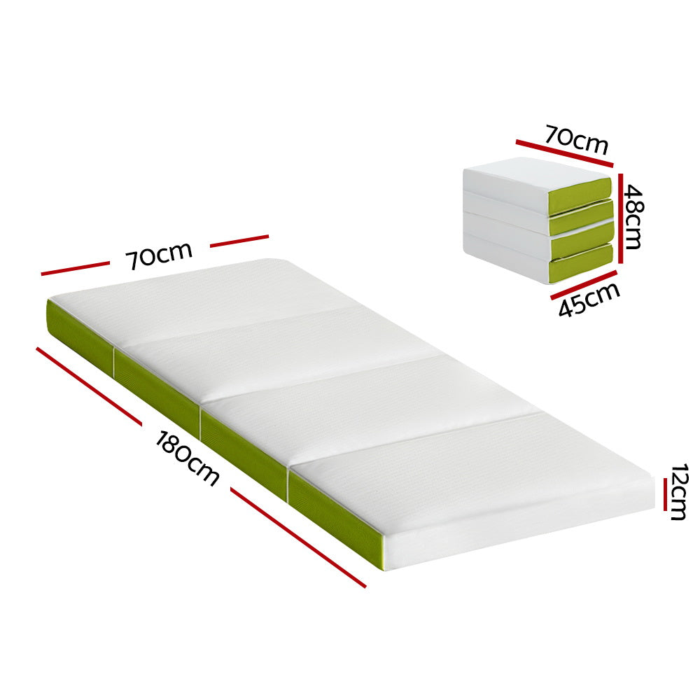 Foldable Mattress Folding Foam Single Green Artiss