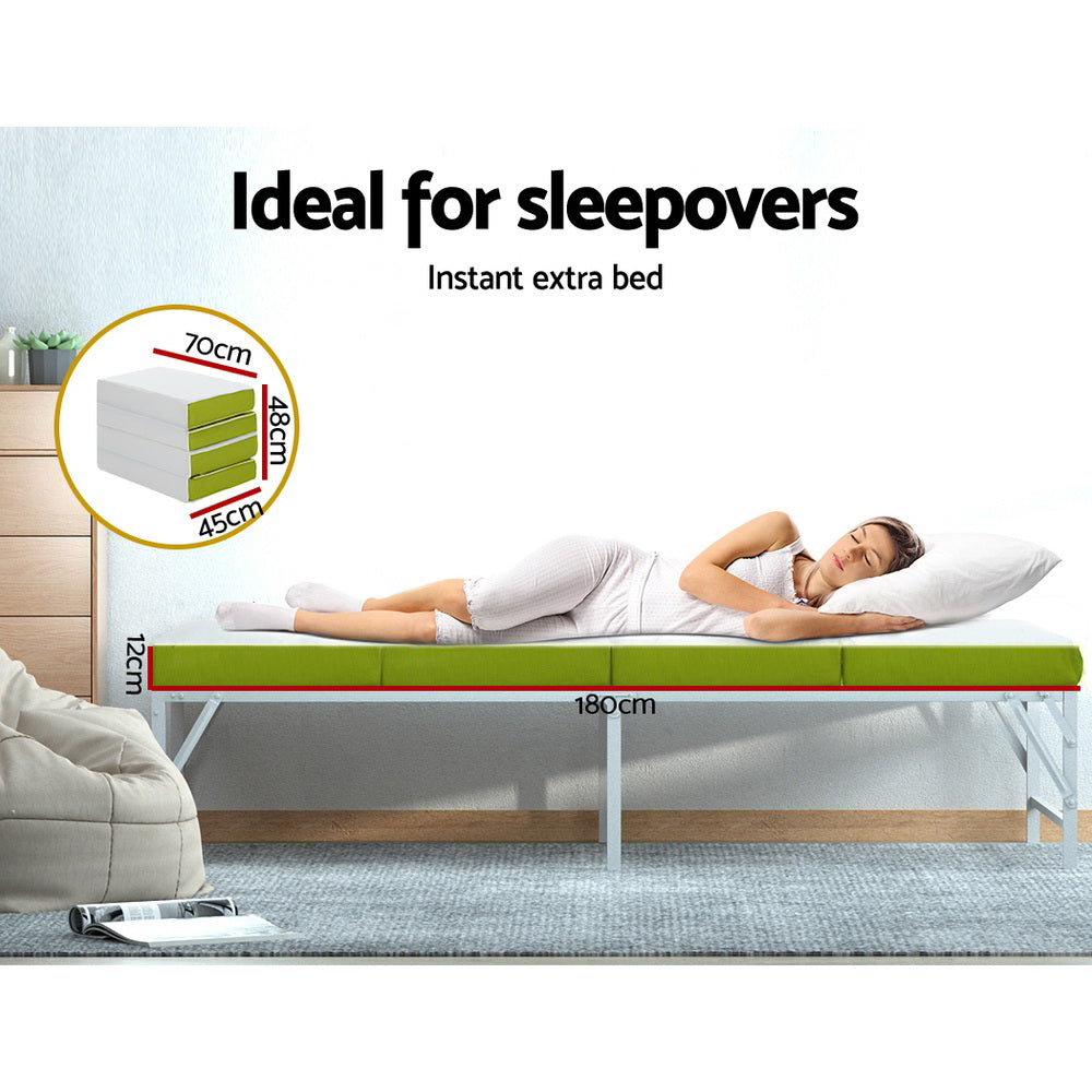 Foldable Mattress Folding Foam Single Green Artiss