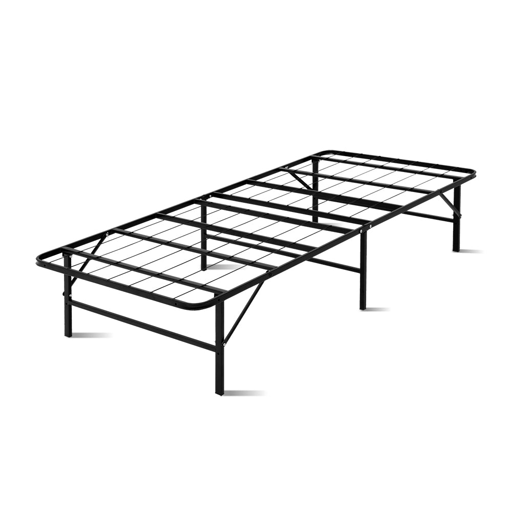 Foldable Metal Bed Frame - Black - SINGLE SIZE Artiss