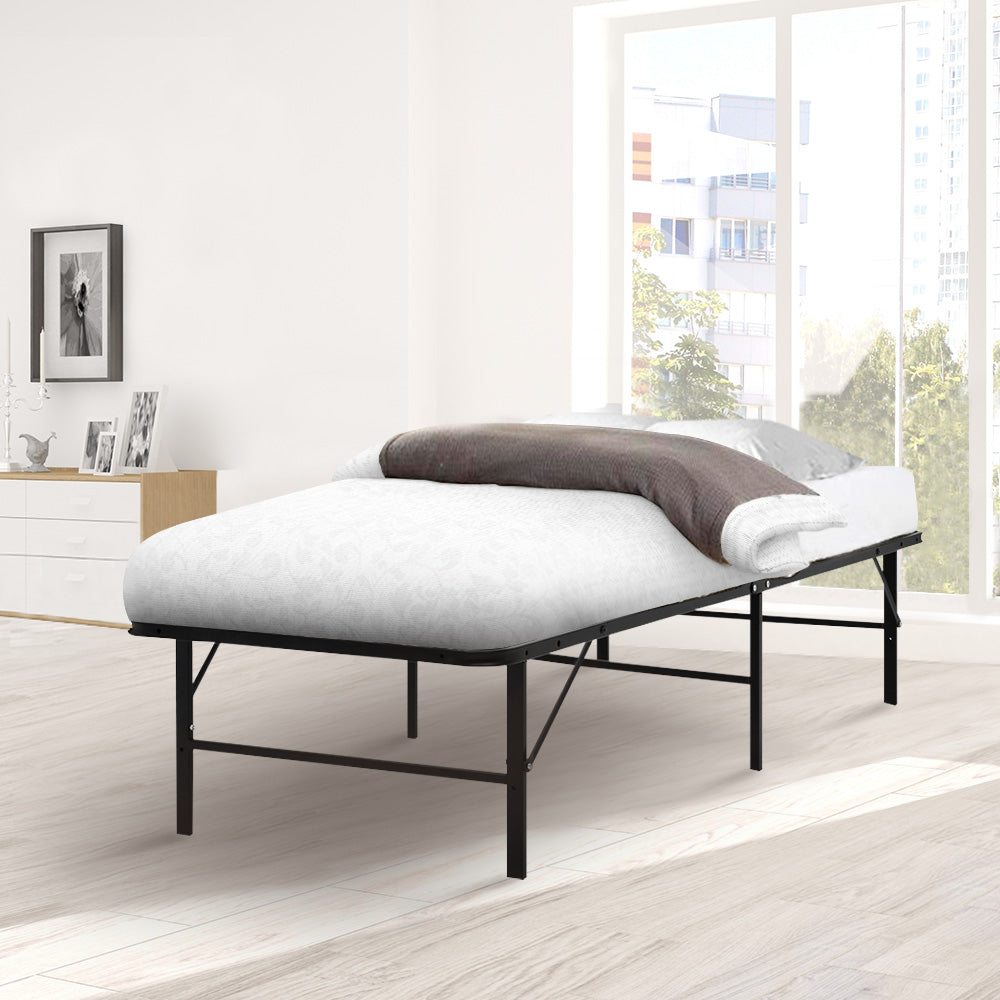 Foldable Metal Bed Frame - Black - SINGLE SIZE Artiss