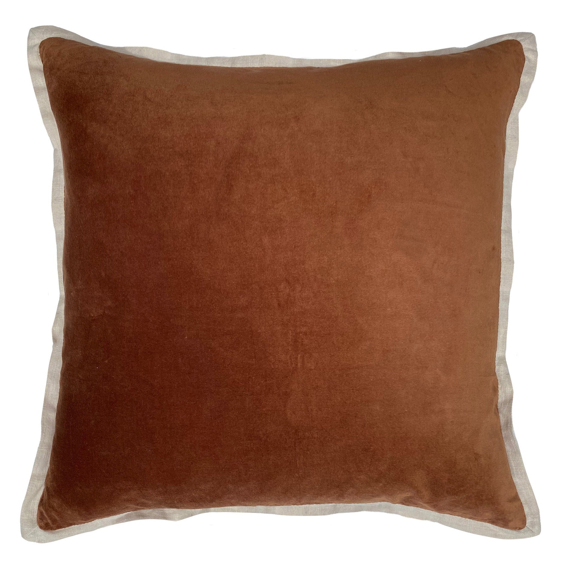 ZAAB | FORLI NOUGAT 50X50 PLAIN COTTON VELVET AND LINEN TRIM INDOOR CUSHION ZAAB