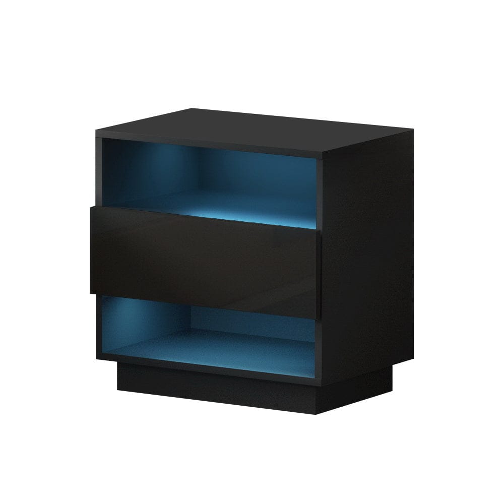 Artiss Bedside Table Bedside Table LED with 2 Shelves - HANA Black