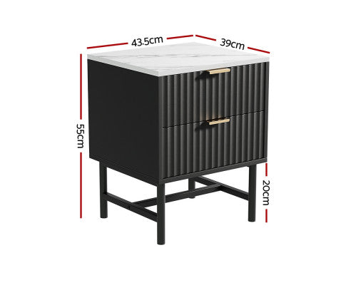 edside Table 2 Drawers - Black Artiss