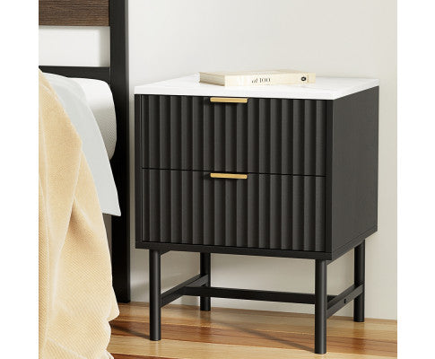 edside Table 2 Drawers - Black Artiss