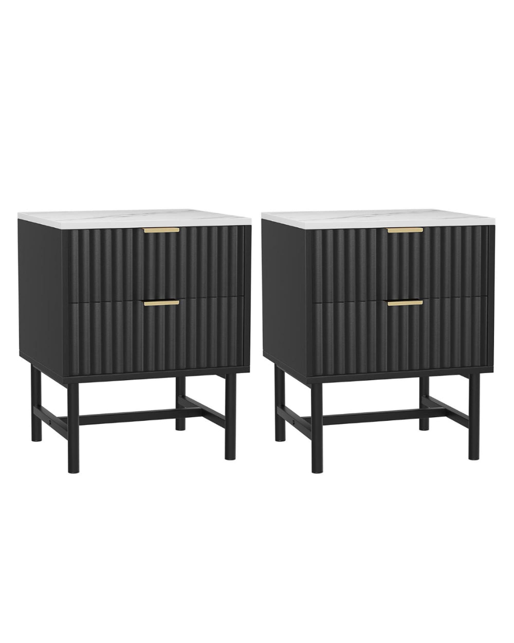 2x Bedside Table 2 Drawers - Black Artiss