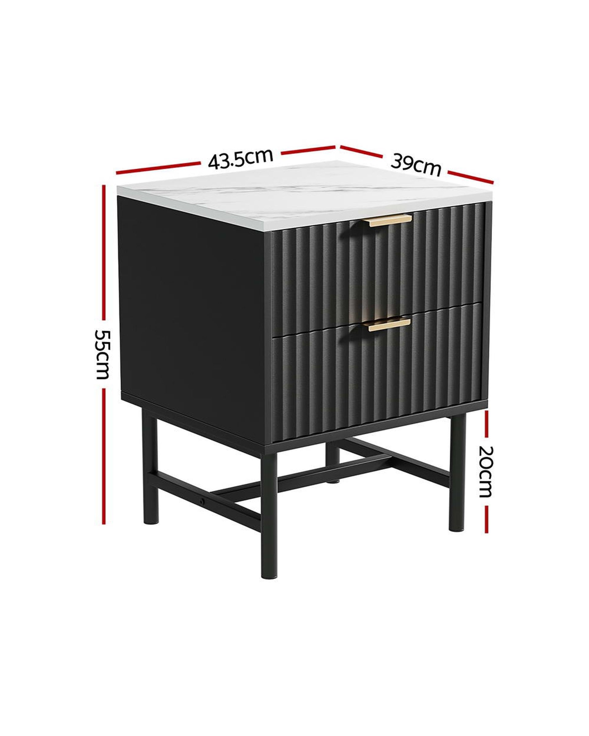 2x Bedside Table 2 Drawers - Black Artiss