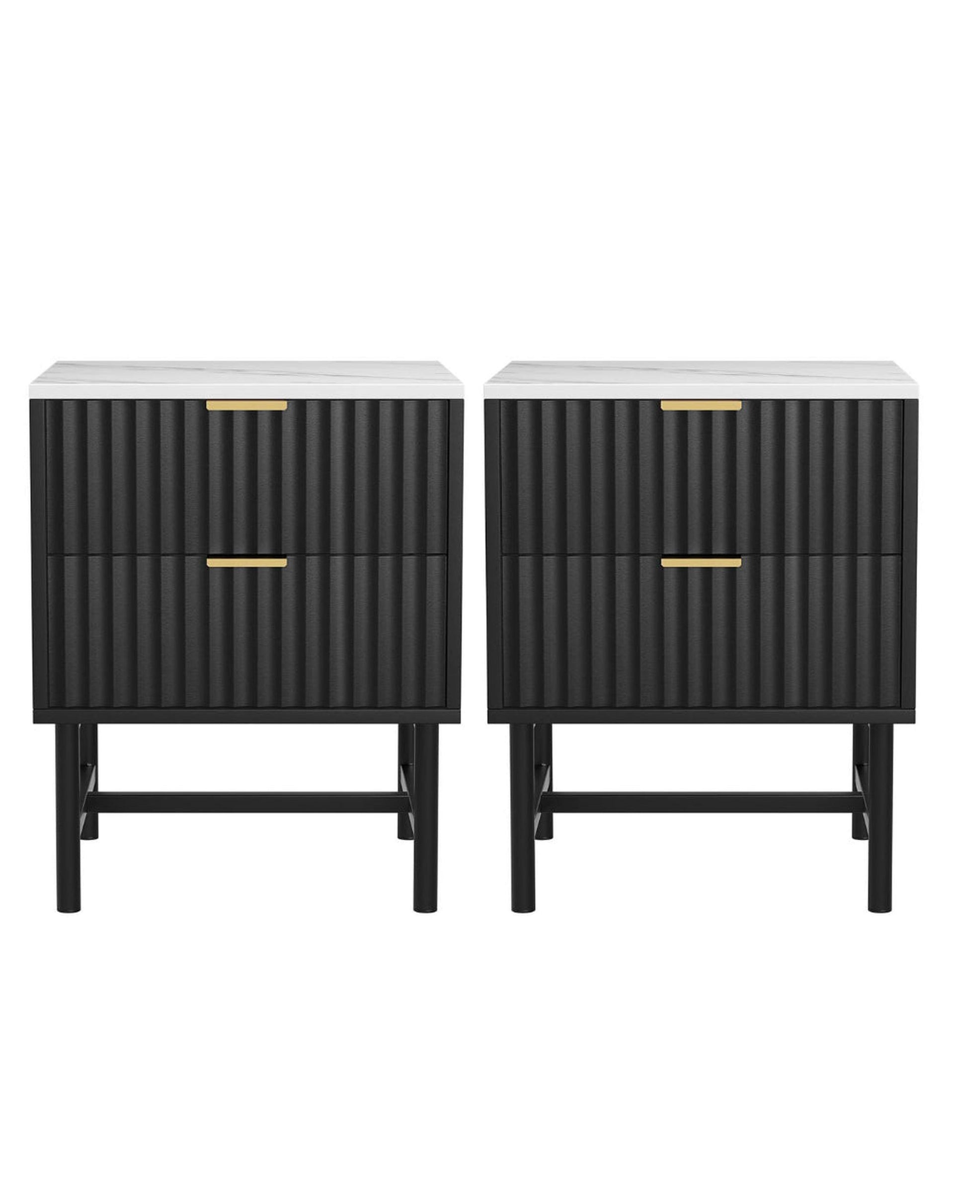 2x Bedside Table 2 Drawers - Black Artiss