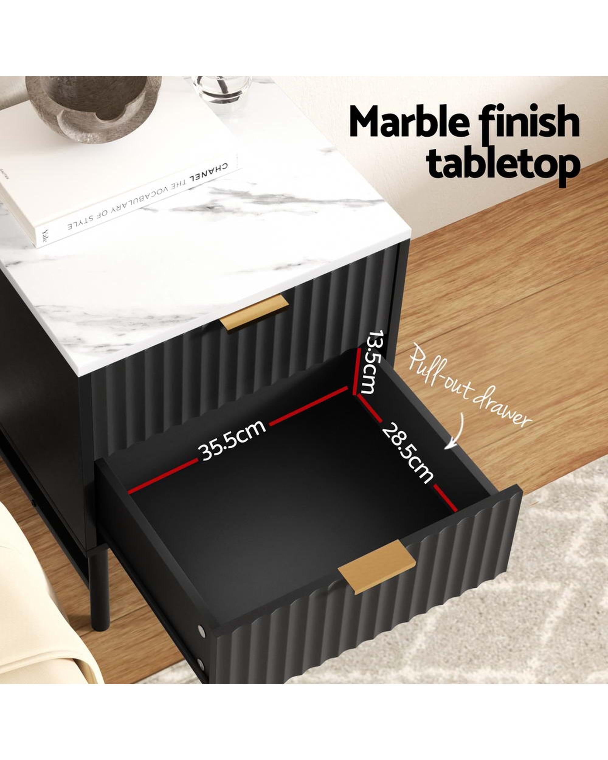 2x Bedside Table 2 Drawers - Black Artiss