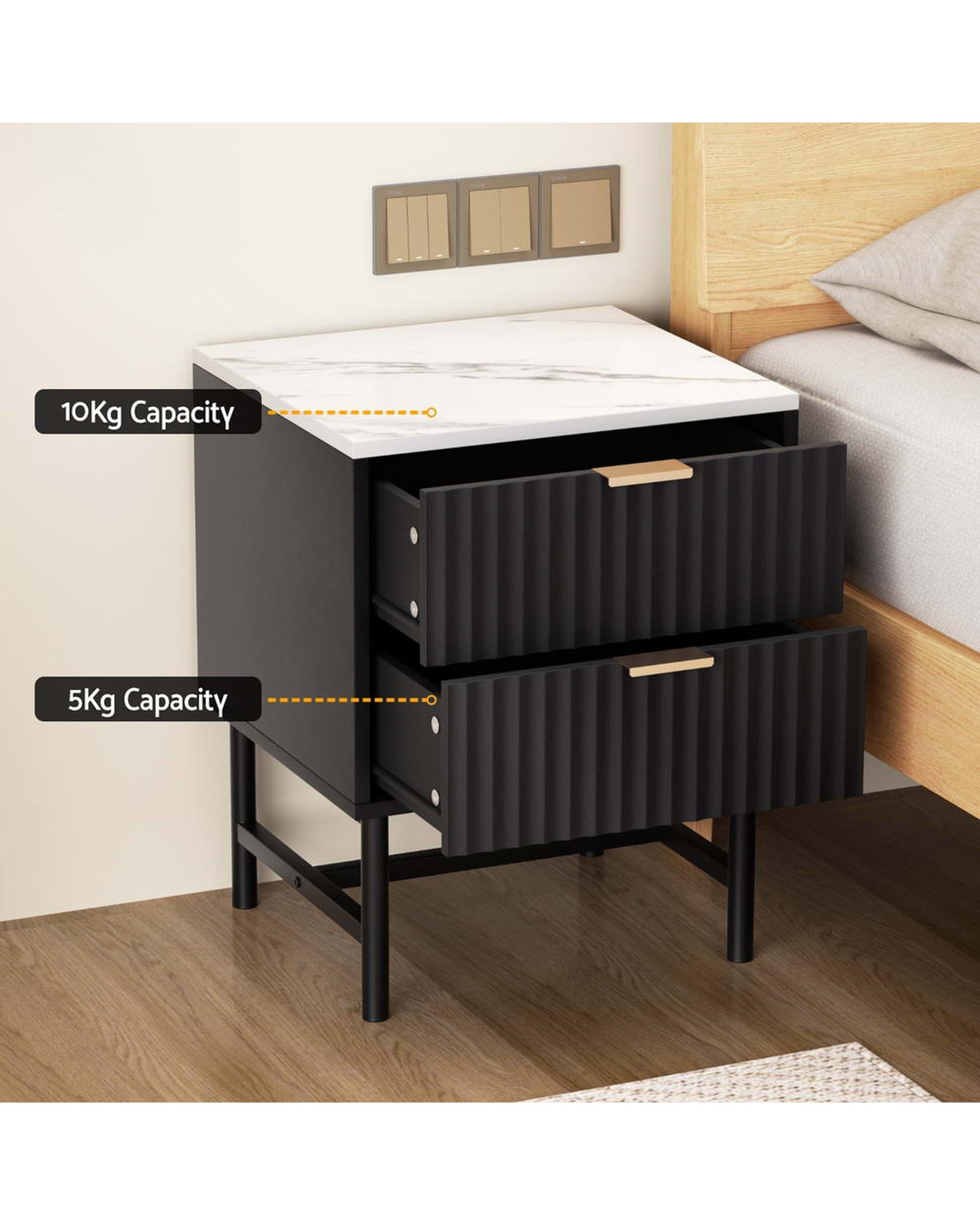 2x Bedside Table 2 Drawers - Black Artiss