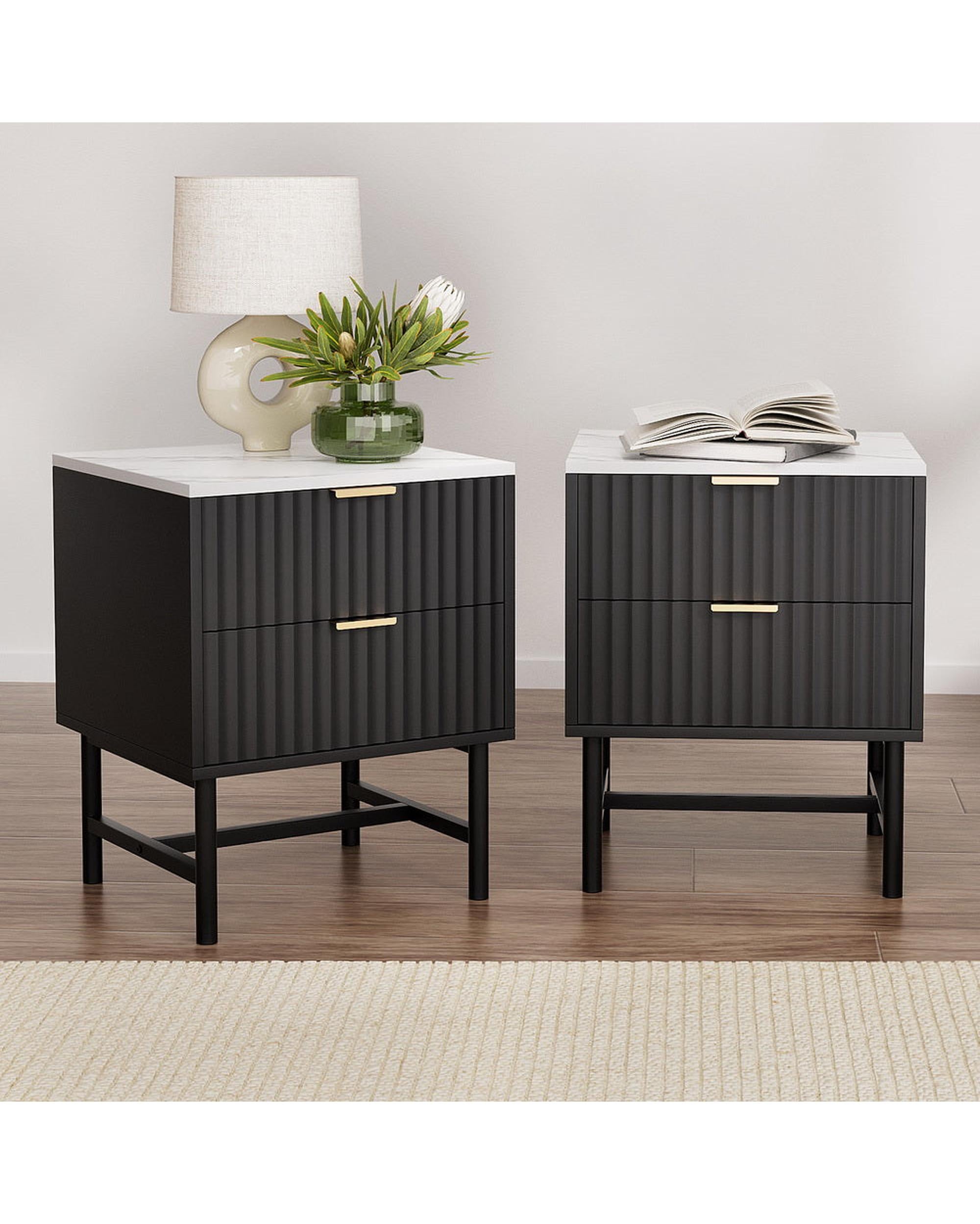 2x Bedside Table 2 Drawers - Black Artiss