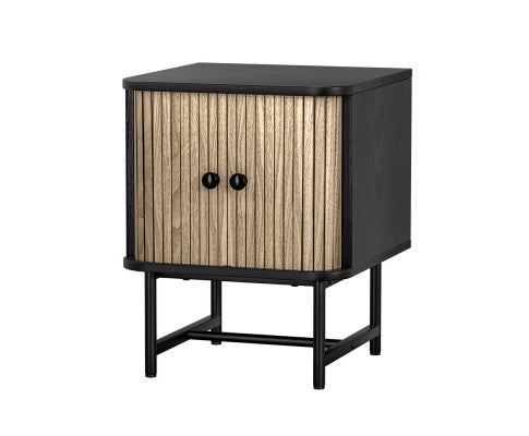 Bedside Table Side End Table Slidng Doors Storage Nightstand Black BORIS Artiss