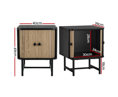 Bedside Table Side End Table Slidng Doors Storage Nightstand Black BORIS Artiss