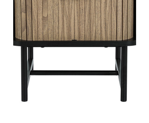 Bedside Table Side End Table Slidng Doors Storage Nightstand Black BORIS Artiss