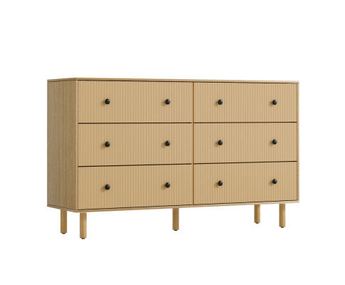 6 Chest of Drawers Flutted Front - RUTH Oak Artiss