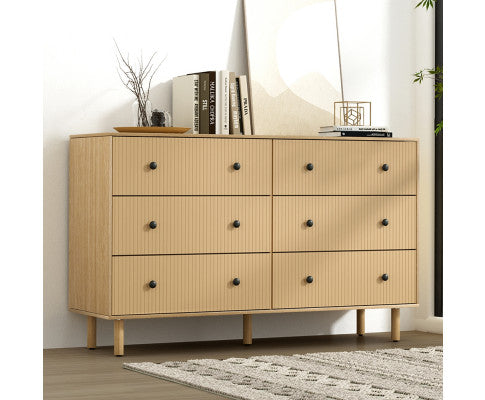 6 Chest of Drawers Flutted Front - RUTH Oak Artiss