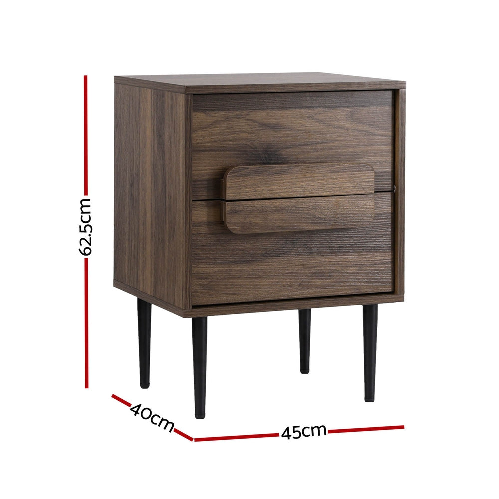 Artiss Bedside Table Nightstand 2 Drawers - Walnut Big Bedding Australia
