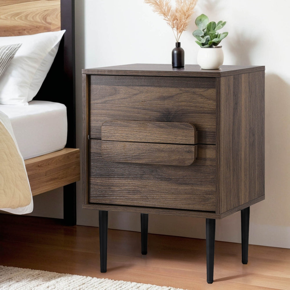 Artiss Bedside Table Nightstand 2 Drawers - Walnut Big Bedding Australia