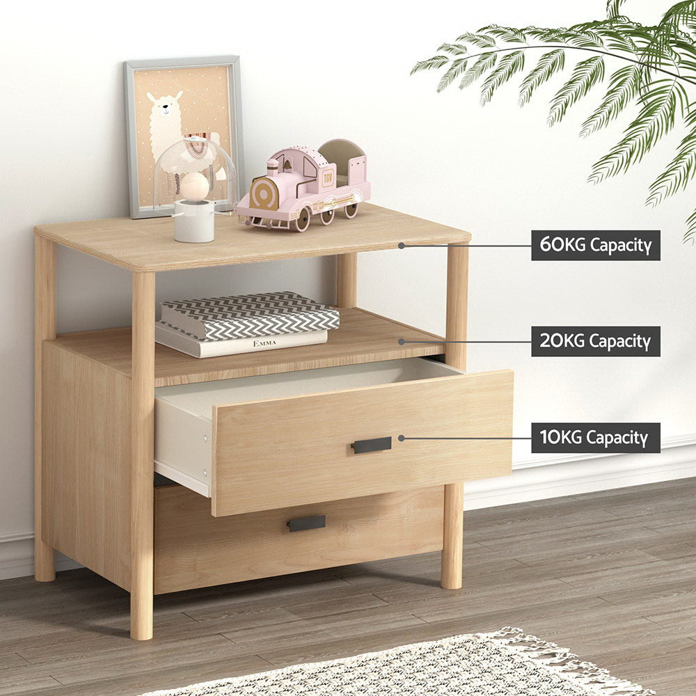 Artiss Bedside Table Nightstand 2 Drawers - Pine Big Bedding Australia