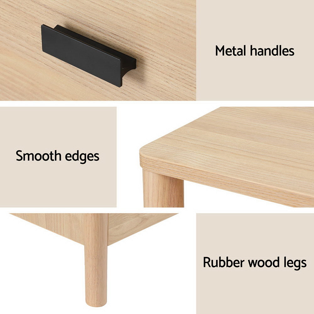 Artiss Bedside Table Nightstand 2 Drawers - Pine Big Bedding Australia