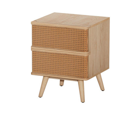 Rattan Bedside Table Drawers Side End Table Storage Nightstand Oak NORA Artiss
