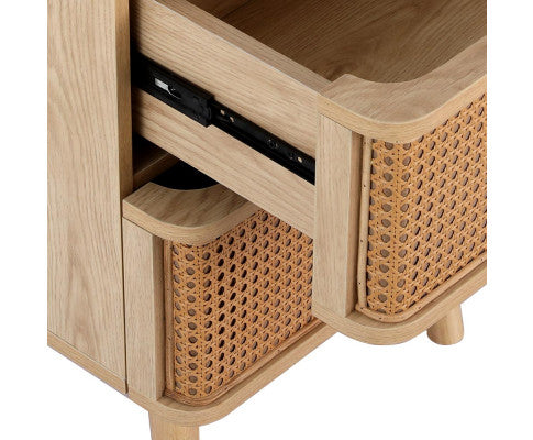 Rattan Bedside Table Drawers Side End Table Storage Nightstand Oak NORA Artiss