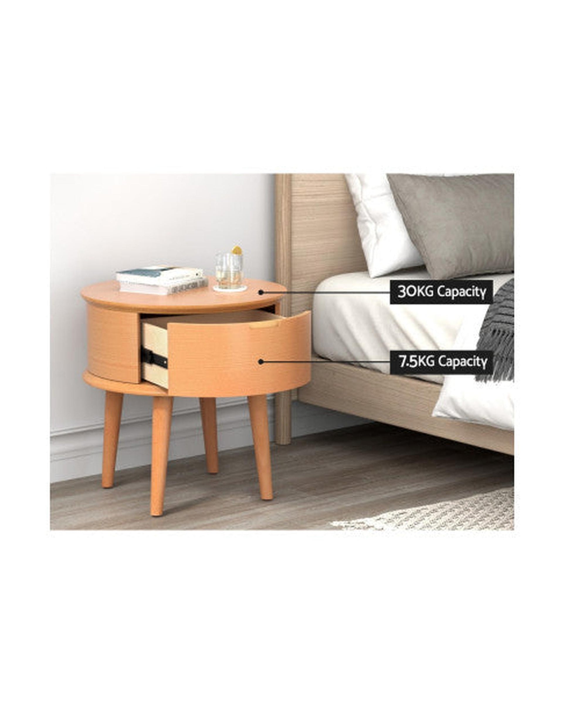 Bedside Table Drawers Curved Side End Table Storage Nightstand Oak ENZO Artiss