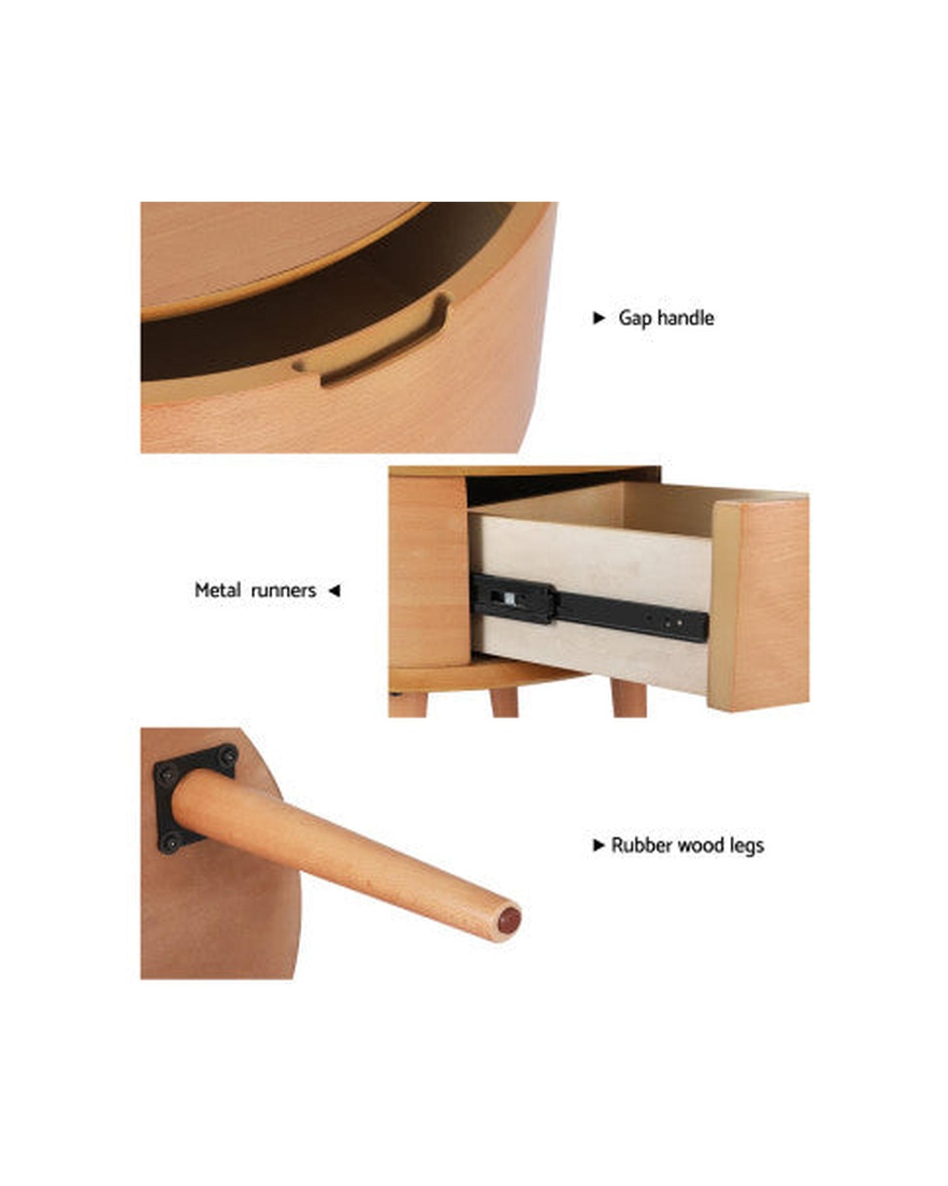 Bedside Table Drawers Curved Side End Table Storage Nightstand Oak ENZO Artiss