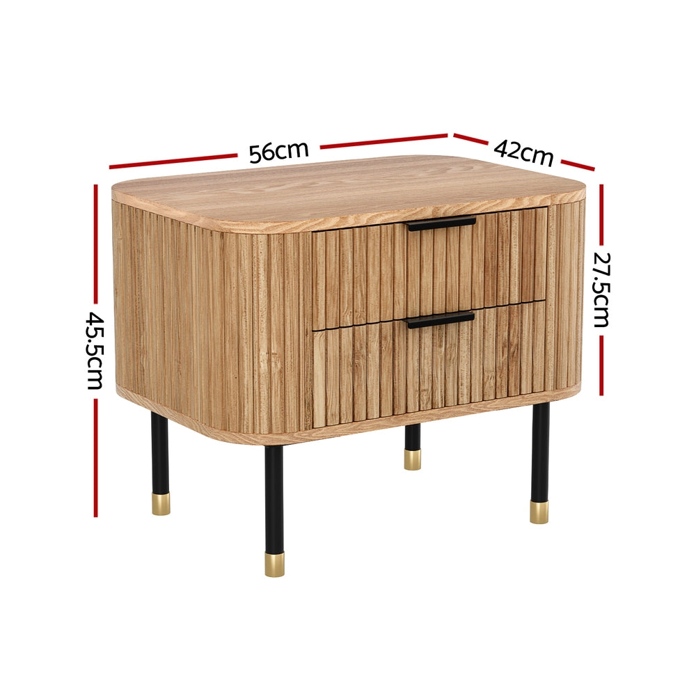Artiss Bedside Table 2 Drawers Paulownia Wood Pine Big Bedding Australia