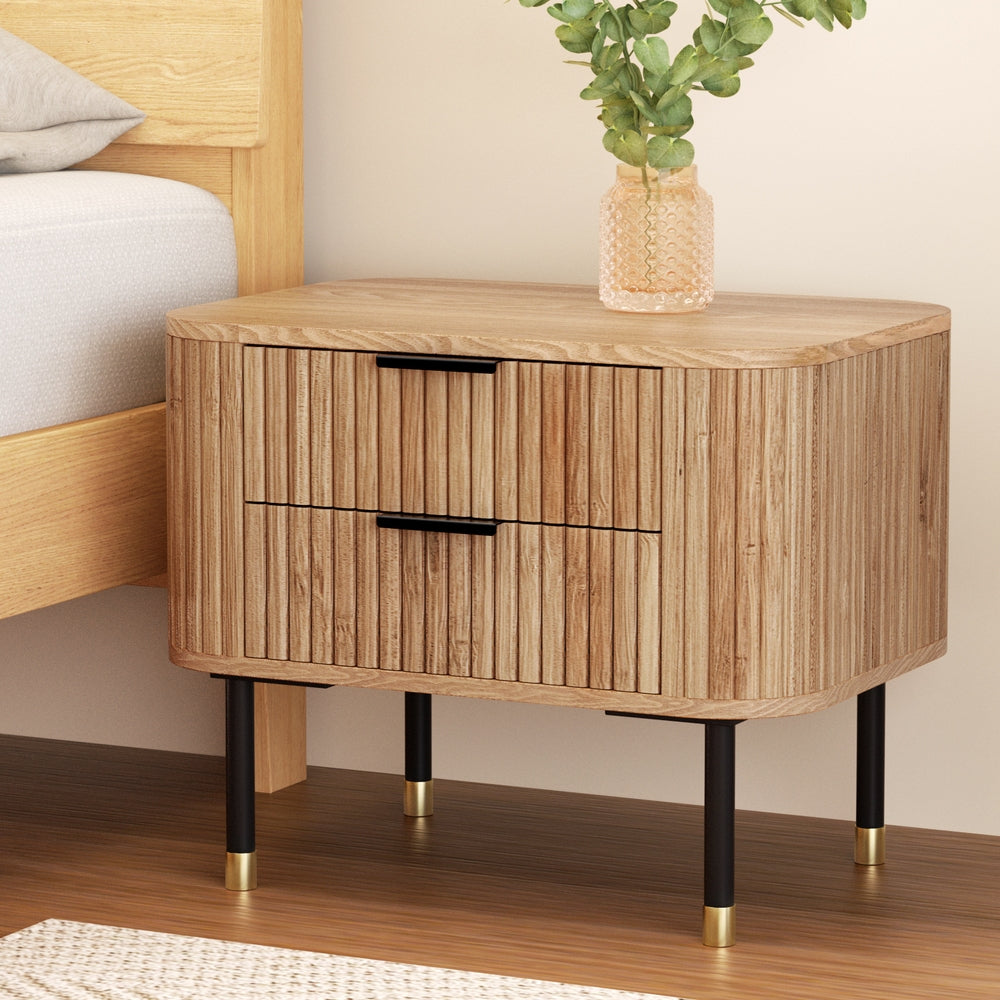Artiss Bedside Table 2 Drawers Paulownia Wood Pine Big Bedding Australia