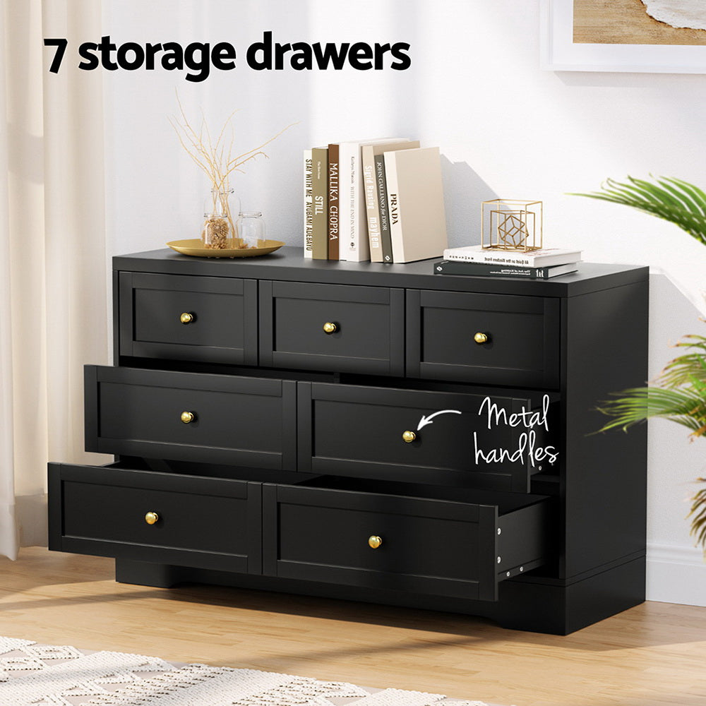 7 Chest of Drawers Dresser Table Black Artiss