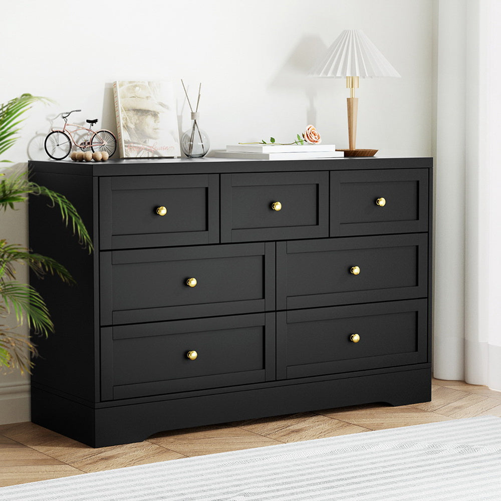 7 Chest of Drawers Dresser Table Black Artiss