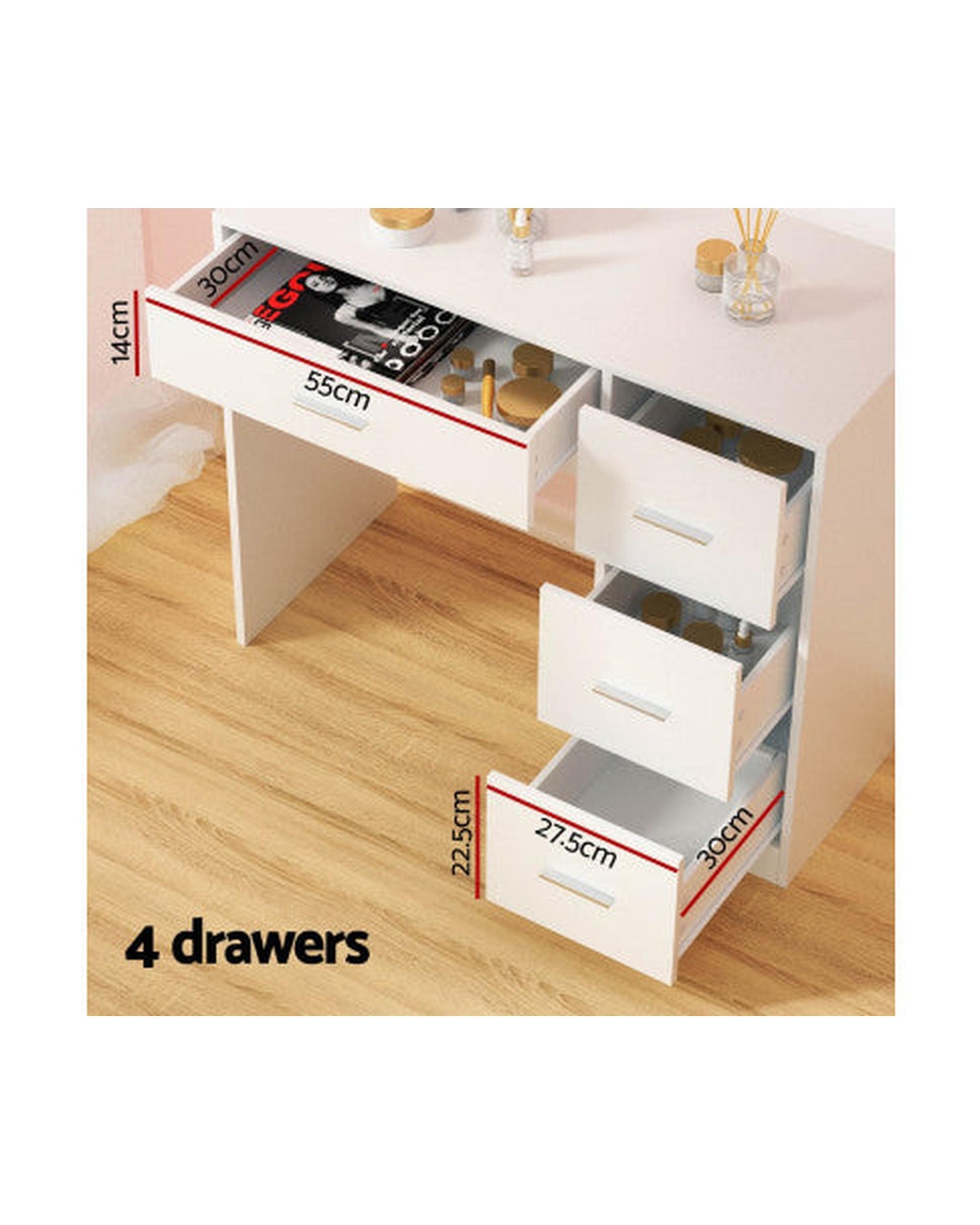 Dressing Table Set Stool 15 Led Bulbs White Darcy Artiss