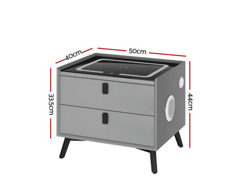 Smart Bedside Table with Wireless Charging - AIKA Grey Artiss
