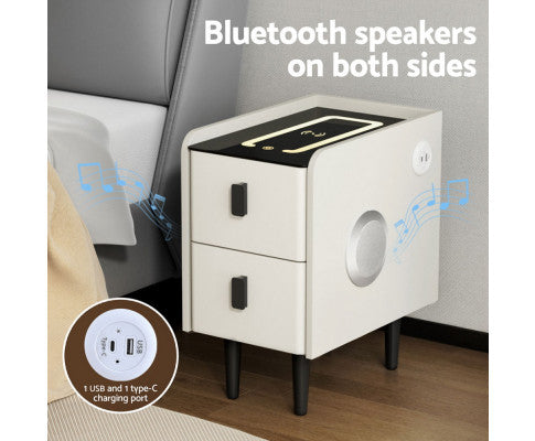 Smart Bedside Table with Wireless Charging - AIDA White Artiss