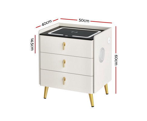 Bedside Table Wireless Charging - ALMA White Artiss